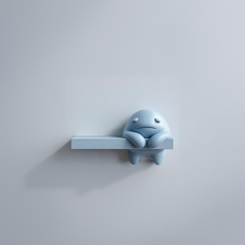 3D Printed Moody Monster Wall Shelf | Minimal Floating Ledge | Sad Creature Room Decor Accent for Bedroom | Office | Gaming Setup Decor