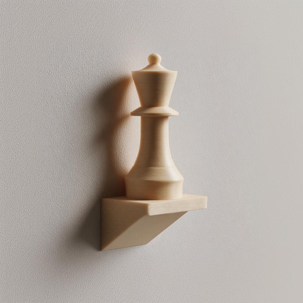 3D Printed Chess Piece Wall Decor | Minimal Queen Inspired Sculpture Ledge | Modern Game Room Display Accent