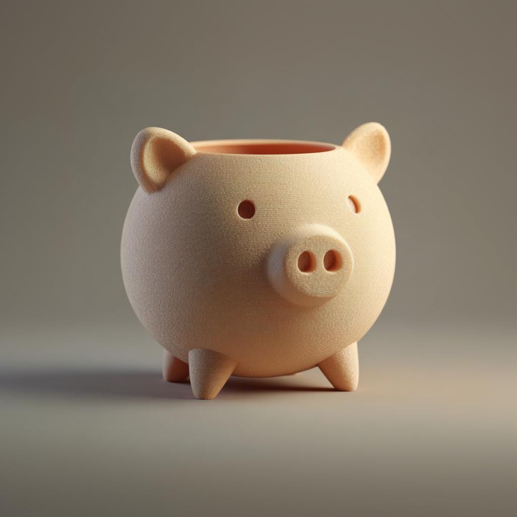 3D Printed Pig Planter Pot | Cute Minimal Animal Succulent Holder | Round Kawaii Desk Plant Pot