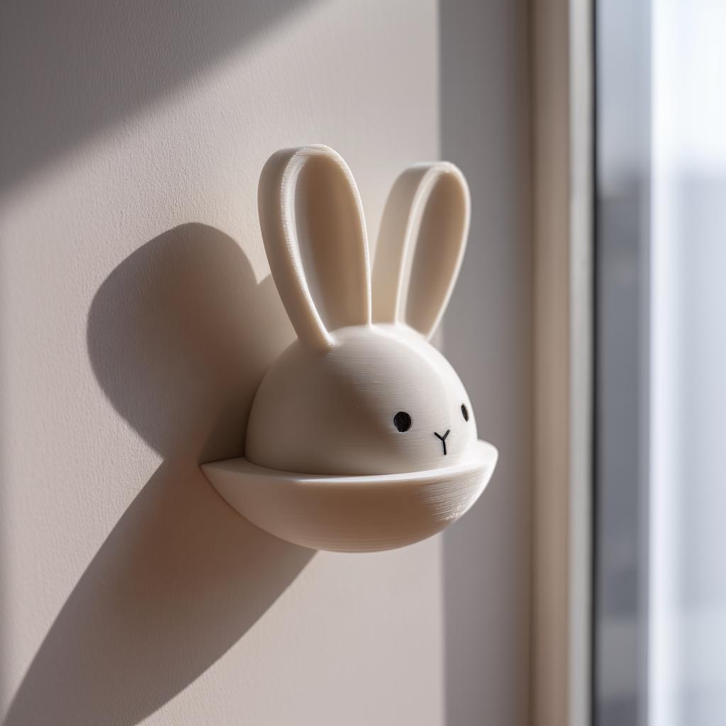3D Printed Bunny Wall Decor | Minimal Rabbit Head Wall Pocket | Cute Entryway and Nursery Accent for Kids Rooms and Cozy Home Interiors