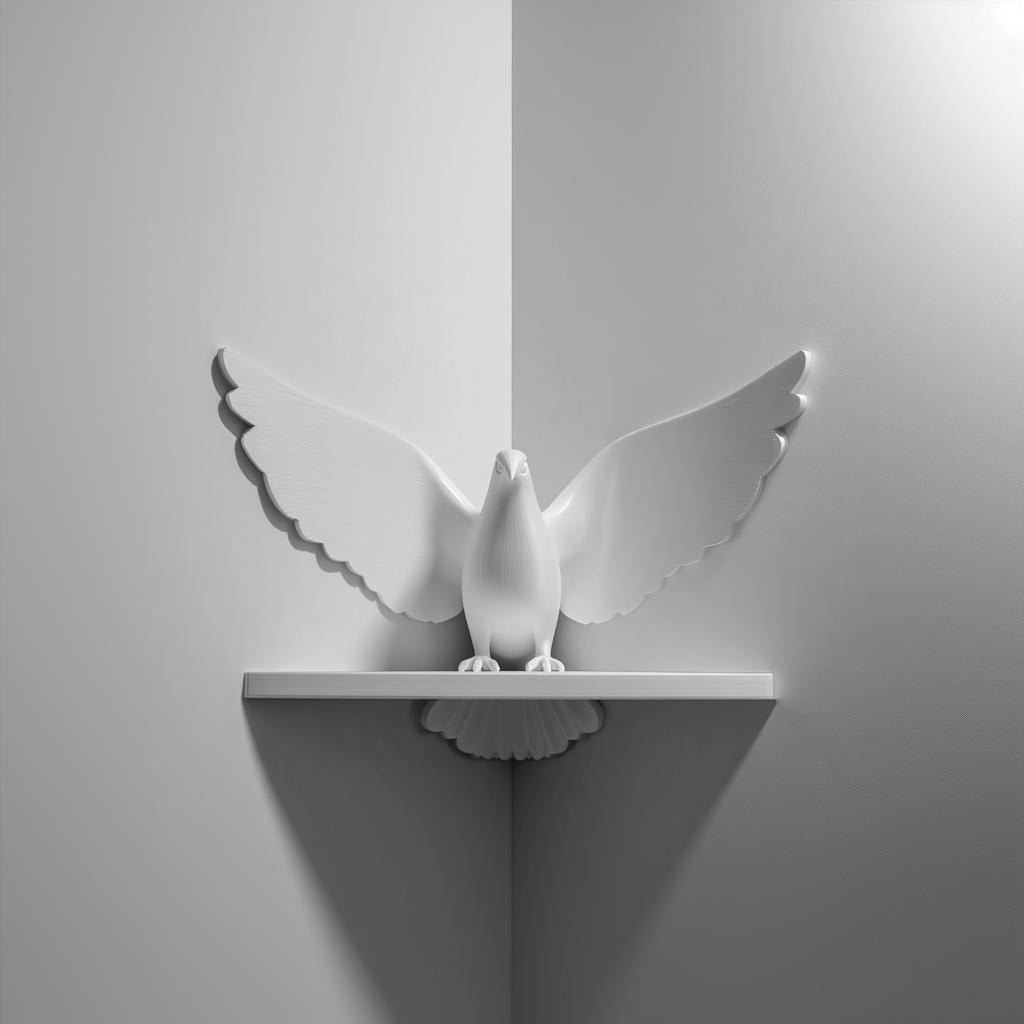 3D Printed Corner Dove Wall Shelf | Minimal Prayer Bird Floating Shrine | Modern Spiritual Home Decor Accent for Hallway and Living Room