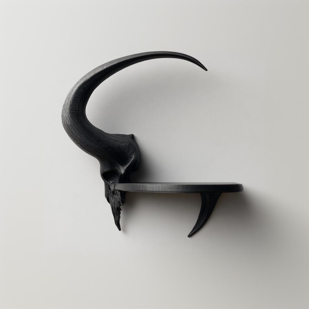 3D Printed Ram Skull Wall Shelf | Dark Fantasy Horned Floating Ledge | Gothic Room Decor Accent