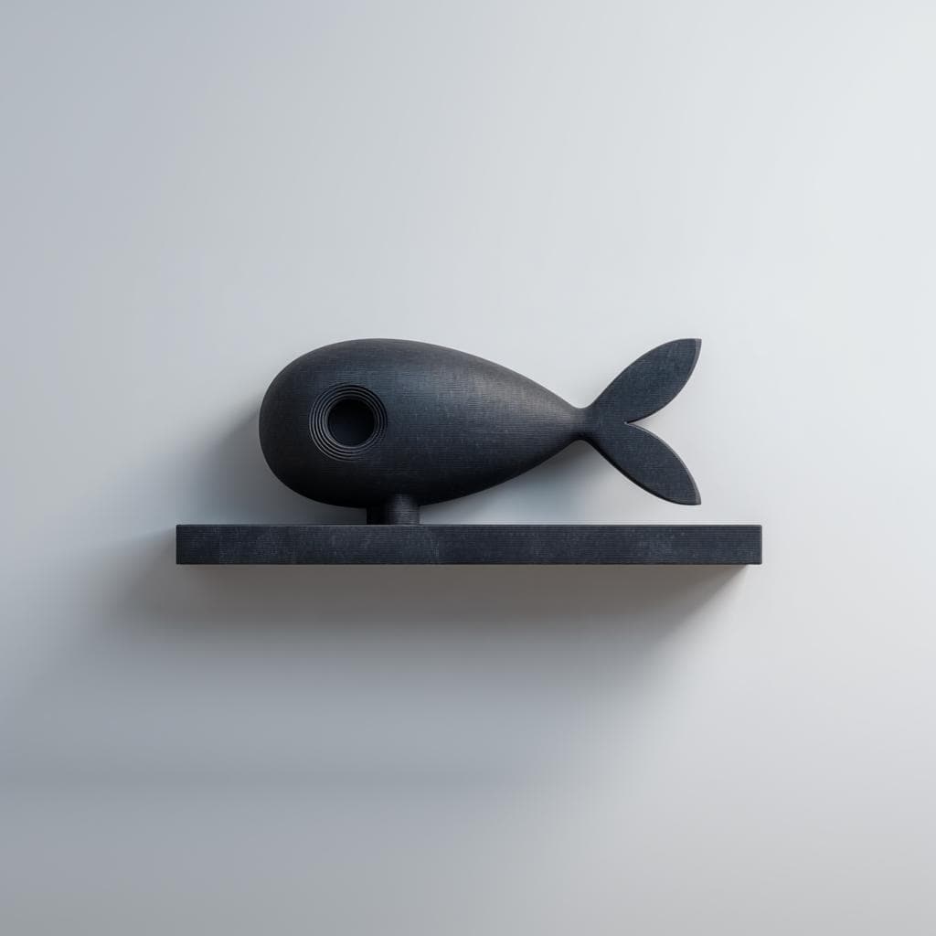 3D Printed Fish Wall Shelf | Minimal Submarine Inspired Floating Ledge | Ocean Theme Decor Accent for Cozy Bedroom Gaming Room Home Office