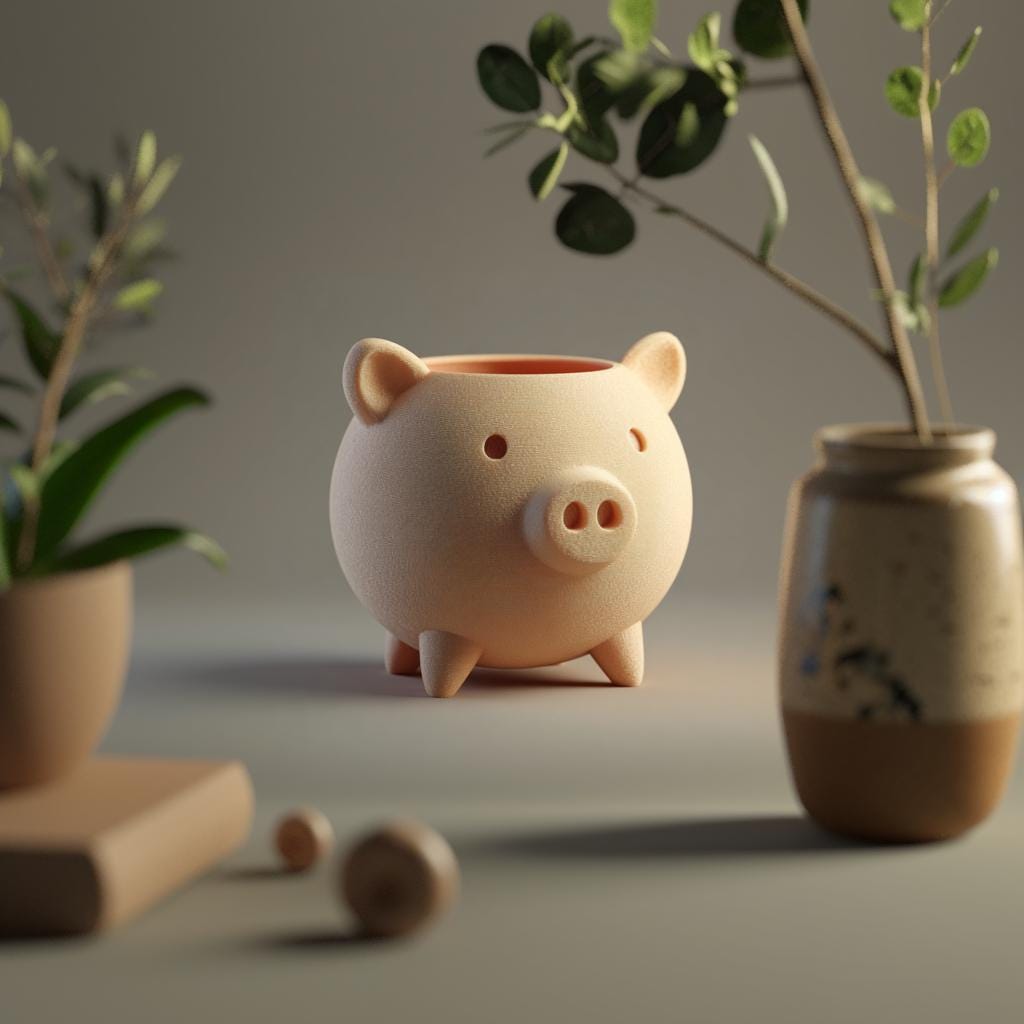 3D Printed Pig Planter Pot | Cute Minimal Animal Succulent Holder | Round Kawaii Desk Plant Pot