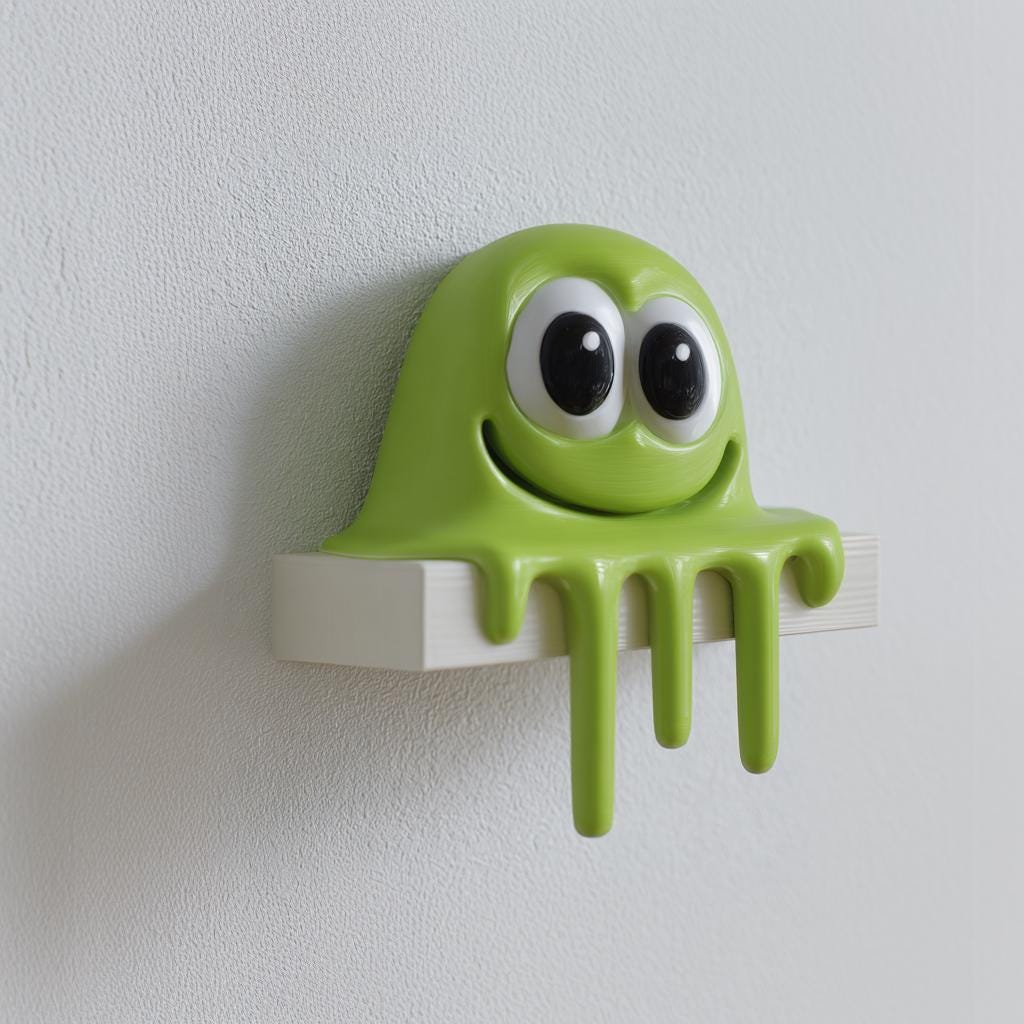3D Printed Slime Monster Shelf Sitter | Cute Dripping Goo Decor for Flat Shelves | Kawaii Gaming Room Accent for Desk and Bookcase Display