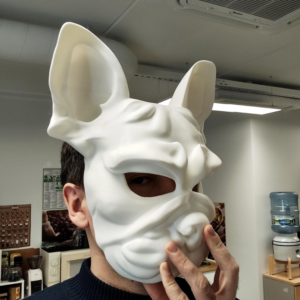 3D Printed Bulldog Mask | Modern Dog Face Sculpture | French Bulldog Cosplay Prop