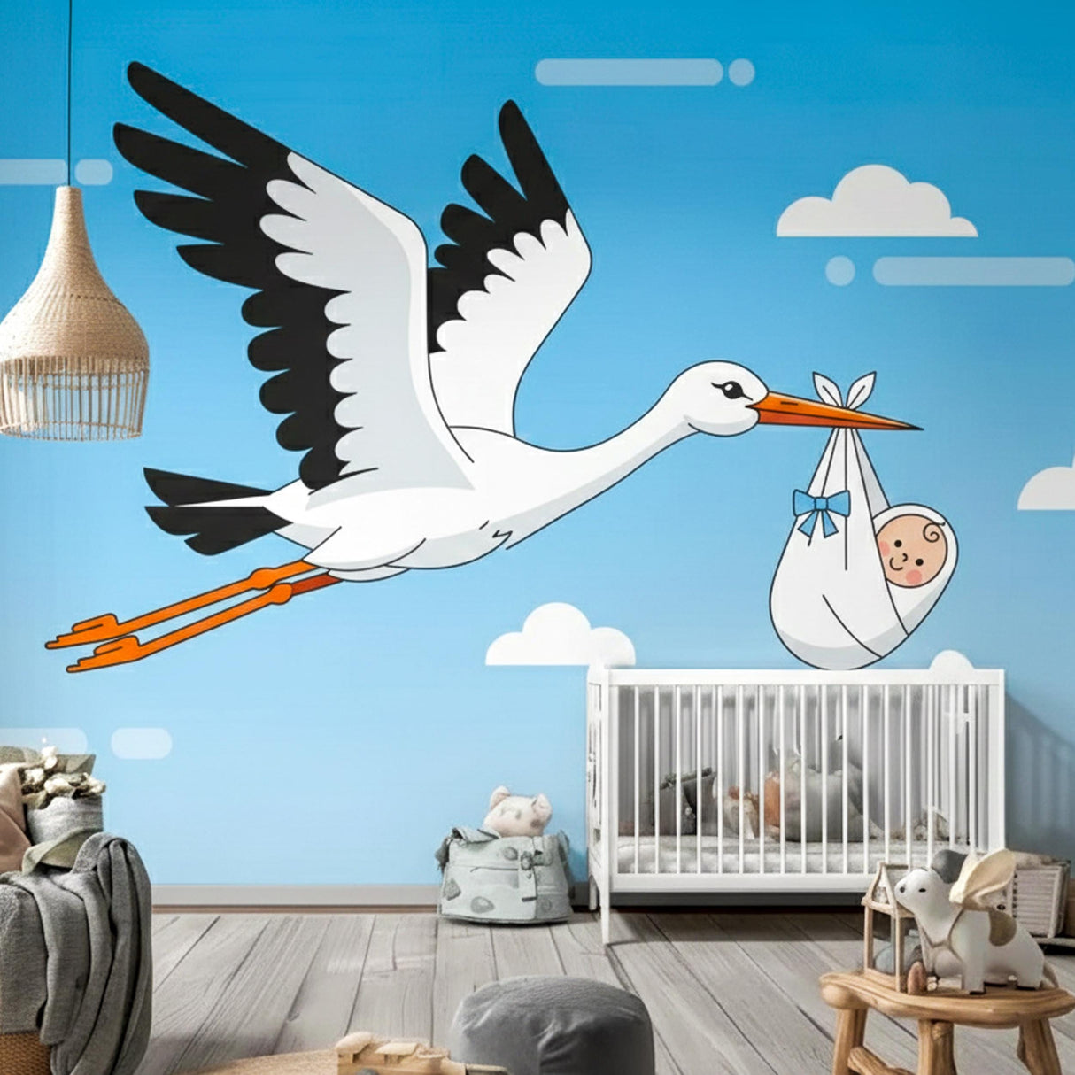 Stork With Baby Wall Decal | Nursery Sticker