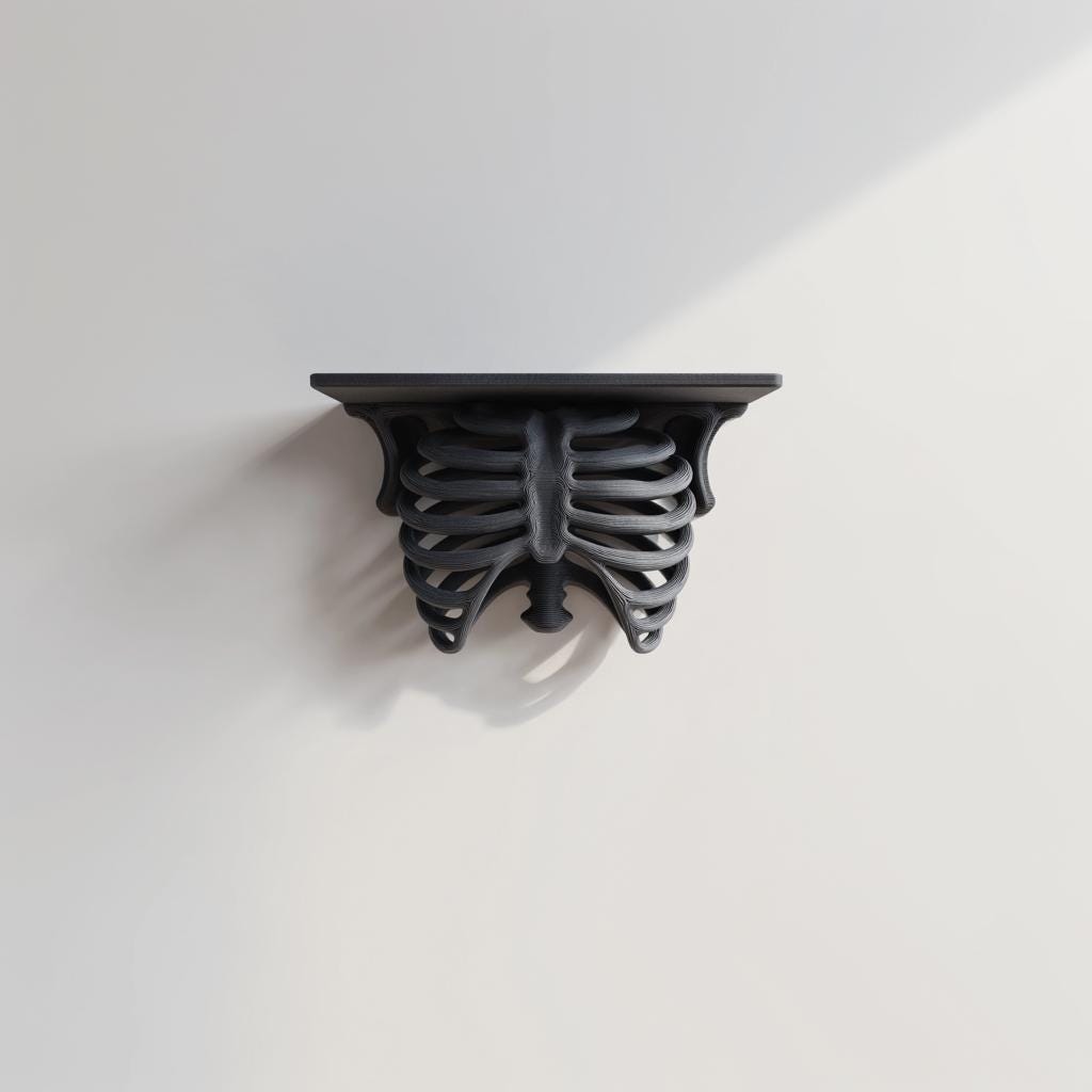 3D Printed Ribcage Wall Shelf | Gothic Spine Console Ledge | Dark Anatomical Horror Decor for Skulls, Candles, Crystals & Books Display