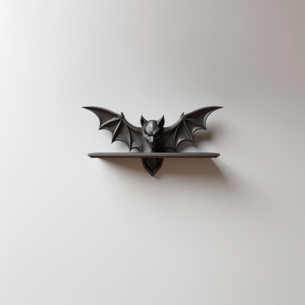 3D Printed Bat Wall Shelf | Gothic Vampire Bat Ledge for Skulls, Candles & Crystals | Dark Fantasy Gargoyle Horror Home Decor Accent Piece
