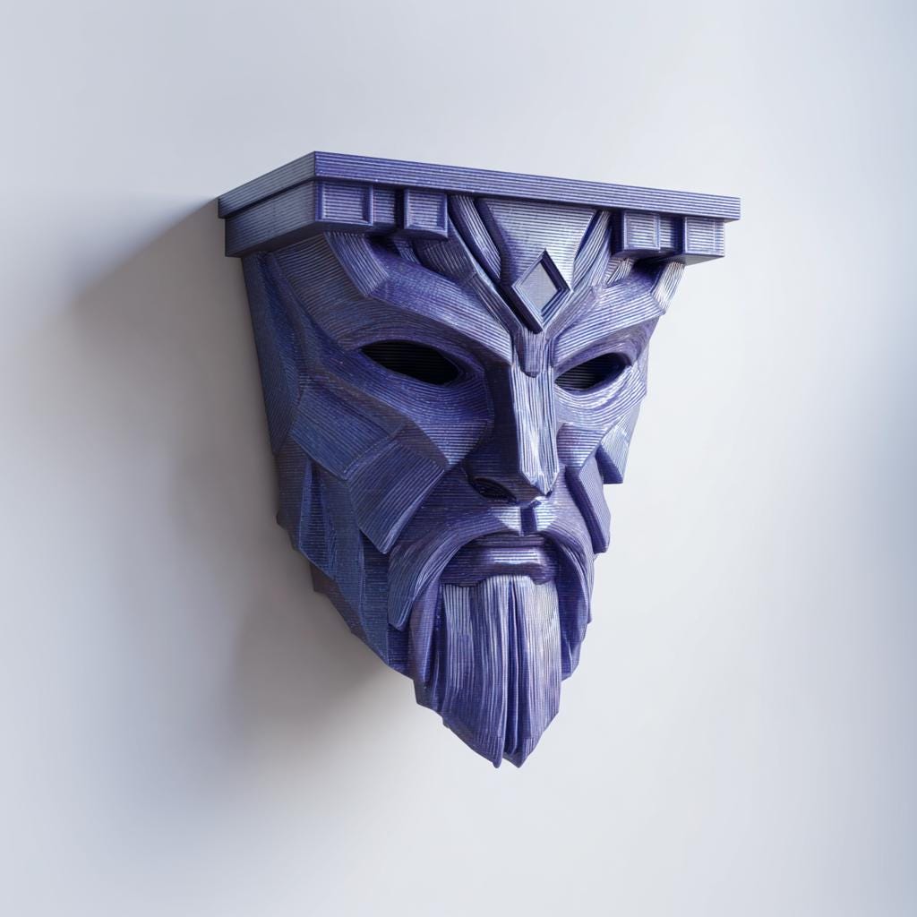 3D Printed Fantasy Guardian Mask Wall Shelf | Gothic Stone Face Display Ledge for Dungeon Room, Gaming Setup, Medieval Wall Art Home Decor