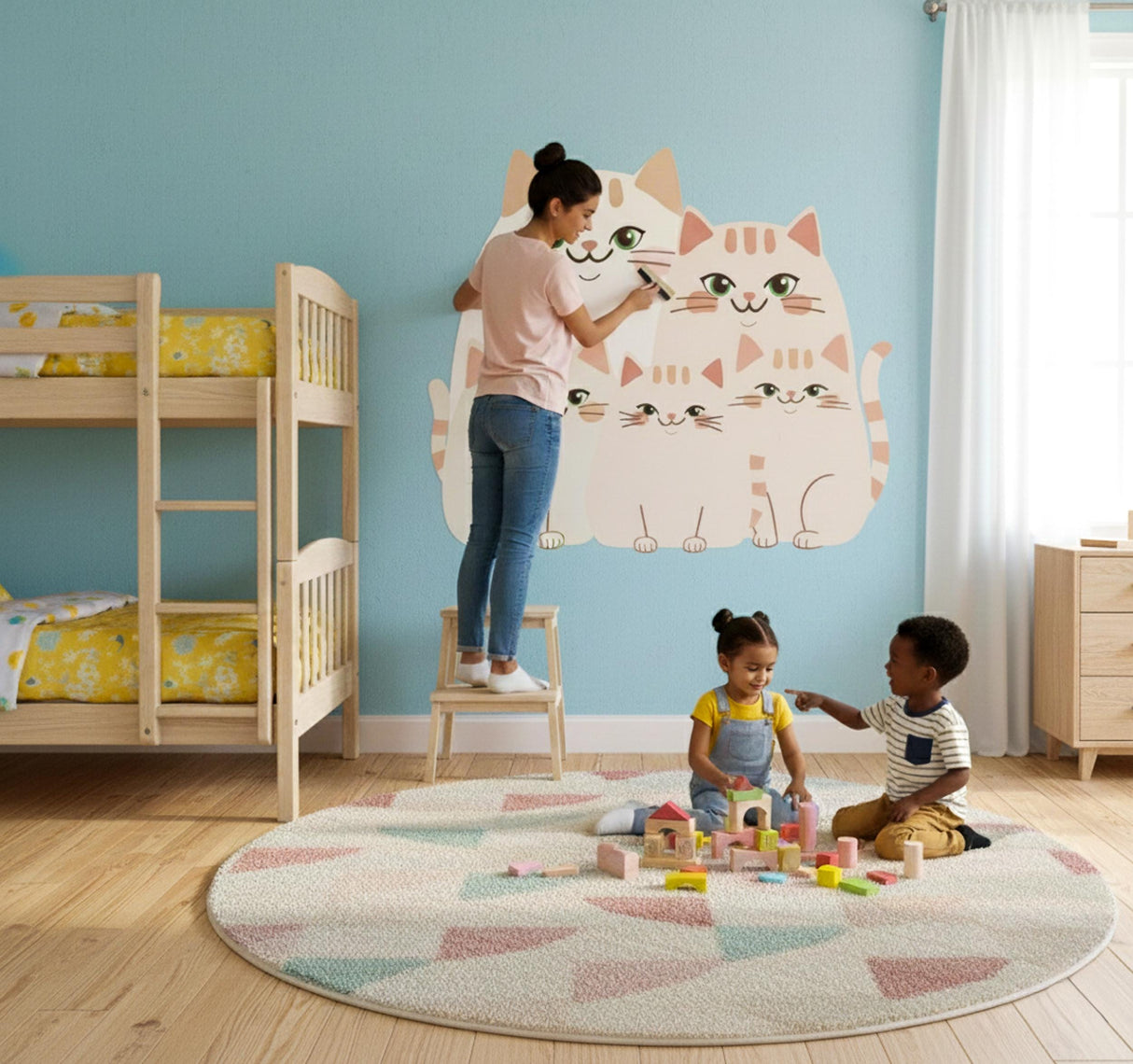 Cute Cat Family Wall Decal | Nursery Cat Stickers | Boho Kitten Wall Art | Kids Room Decor | Minimalist Pet Decal