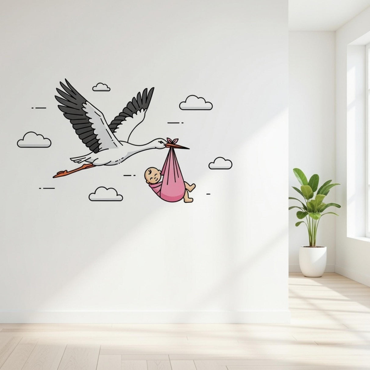 Stork Delivering Baby Girl | Nursery Wall Decal