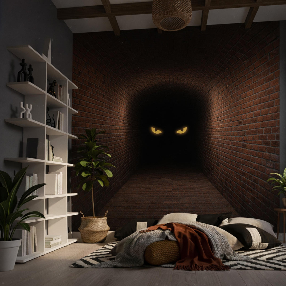 3D Mystery Tunnel Wall Decal | Dark Brick Hallway Mural
