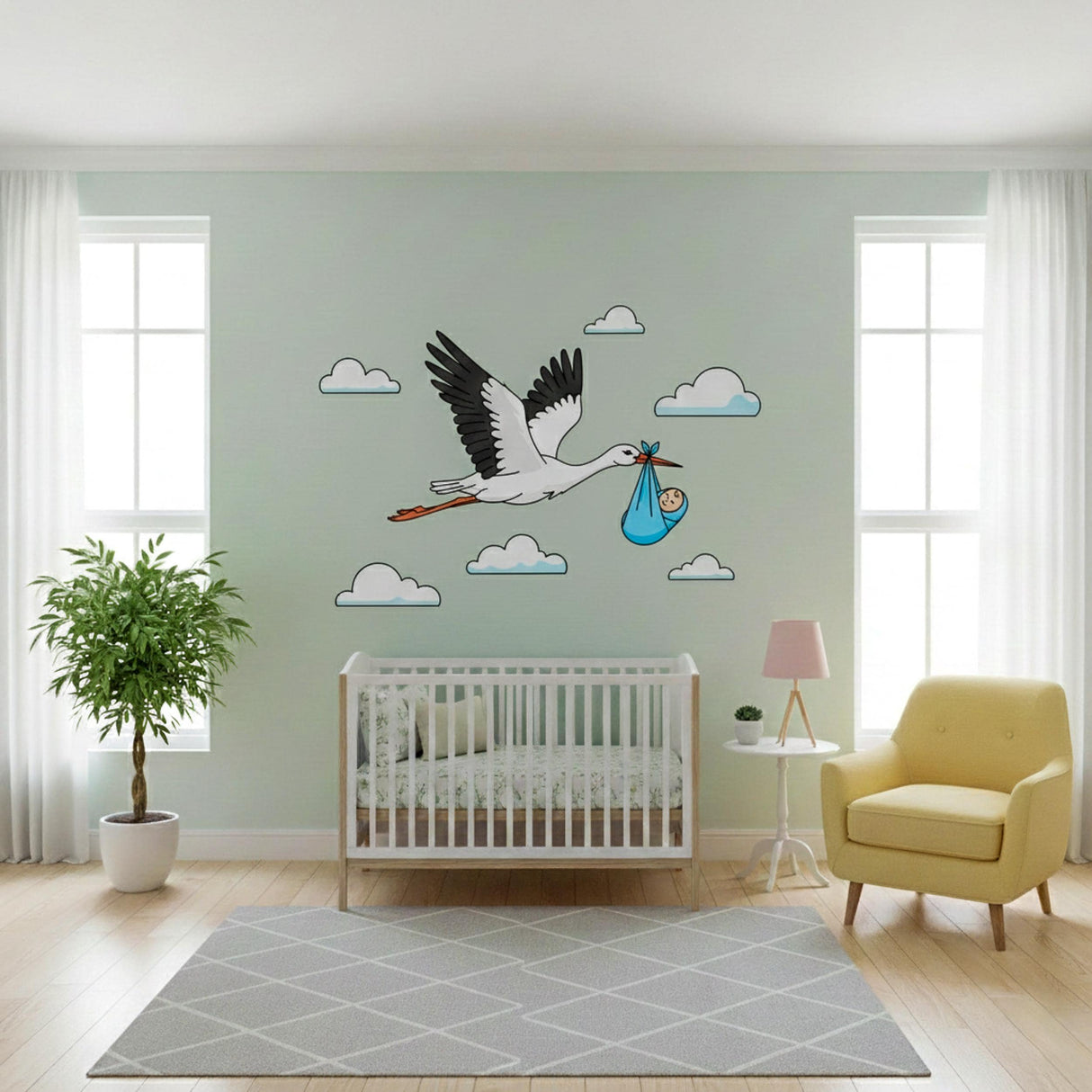 Stork Delivering Baby Boy | Nursery Wall Decal