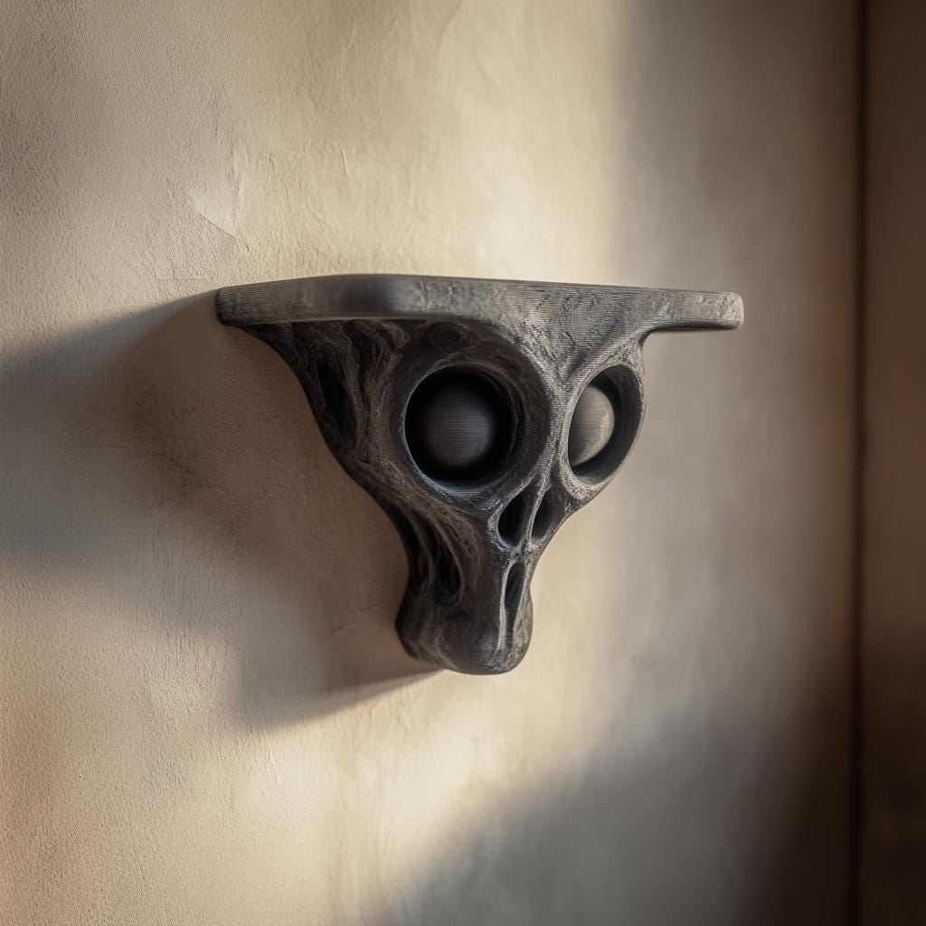 3D Printed Alien Skull Wall Shelf | Sci-Fi Horror Floating Ledge | Dark Fantasy Extraterrestrial Decor for Gaming Rooms and Modern Interiors