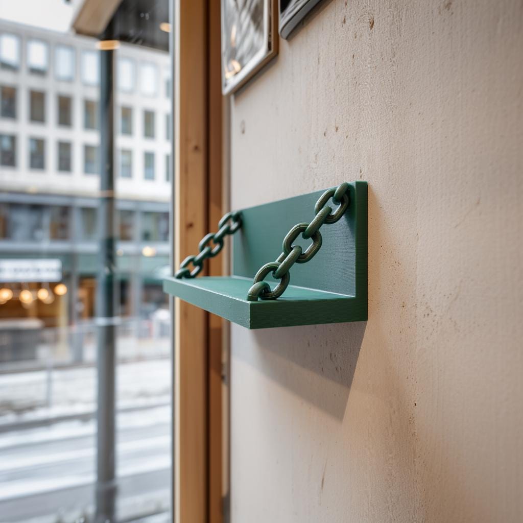 3D Printed Chain Wall Shelf | Industrial Floating Ledge with Chains | Modern Minimalist Shelf for Urban, Loft or Gaming Interior