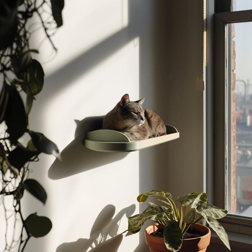 Wall Mounted Cat Shelf Bed | 3D Printed Minimalist Wall Perch for Cats | Modern Floating Cat Furniture Shelf for Rest and Relaxation