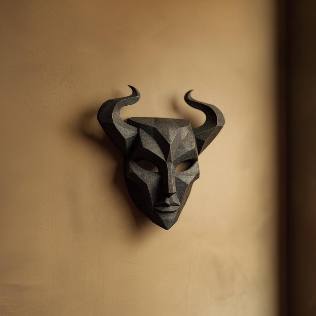 Dark Fantasy Horned Mask Wall Decor | 3D Printed Sculptural Wall Art | Gothic Minimalist Face Decor for Modern and Fantasy Interiors