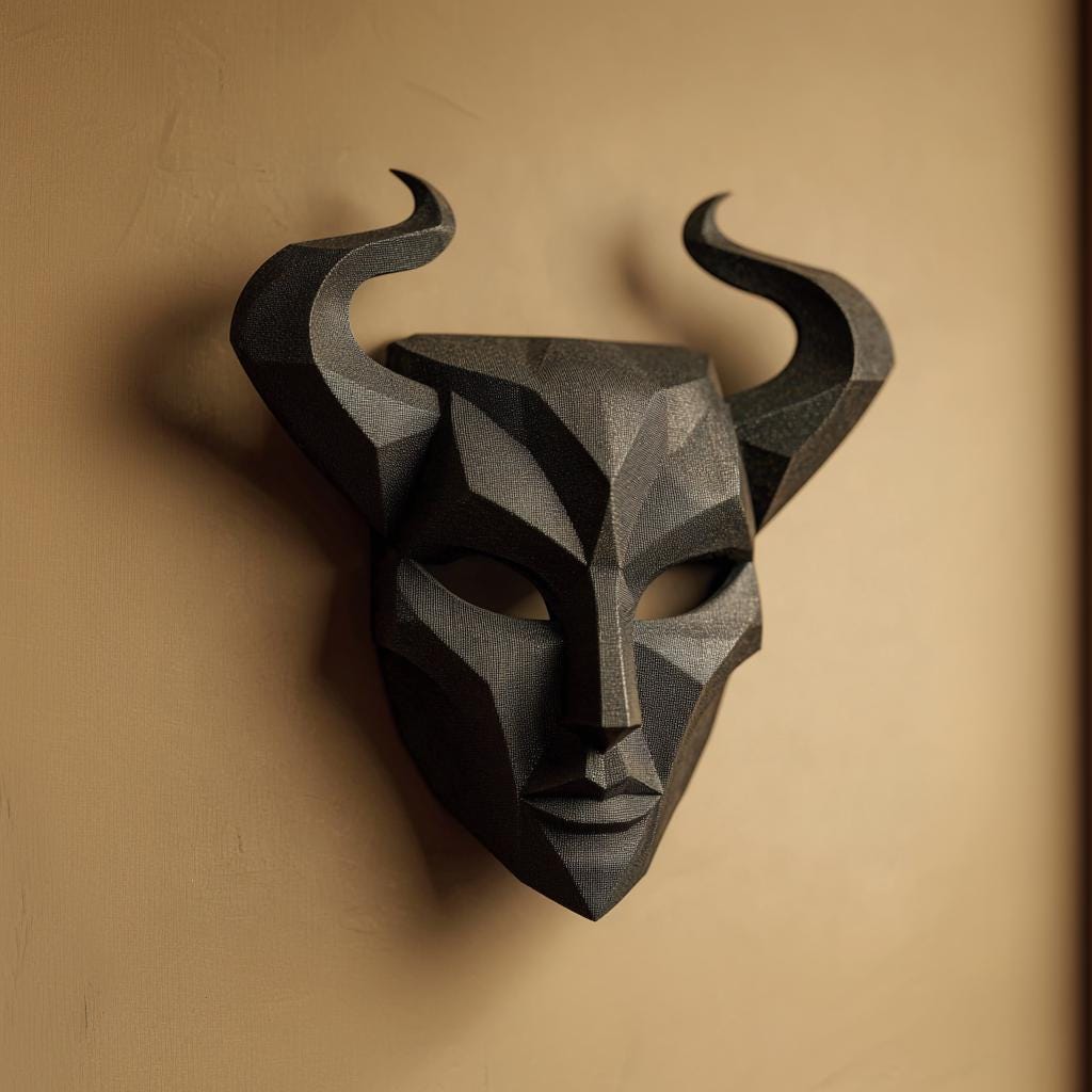 Dark Fantasy Horned Mask Wall Decor | 3D Printed Sculptural Wall Art | Gothic Minimalist Face Decor for Modern and Fantasy Interiors