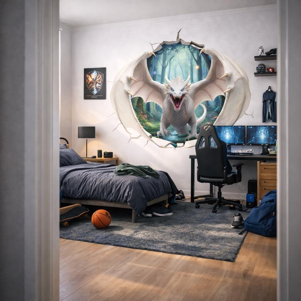 White Dragon Wall Decal | 3D Wall Mural
