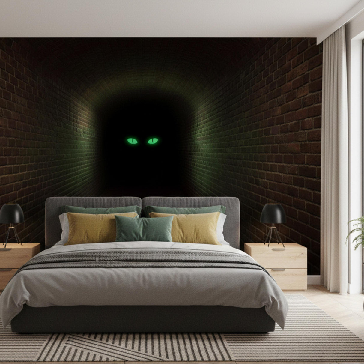 3D Mystery Tunnel Wall Decal | Dark Brick Hallway Mural