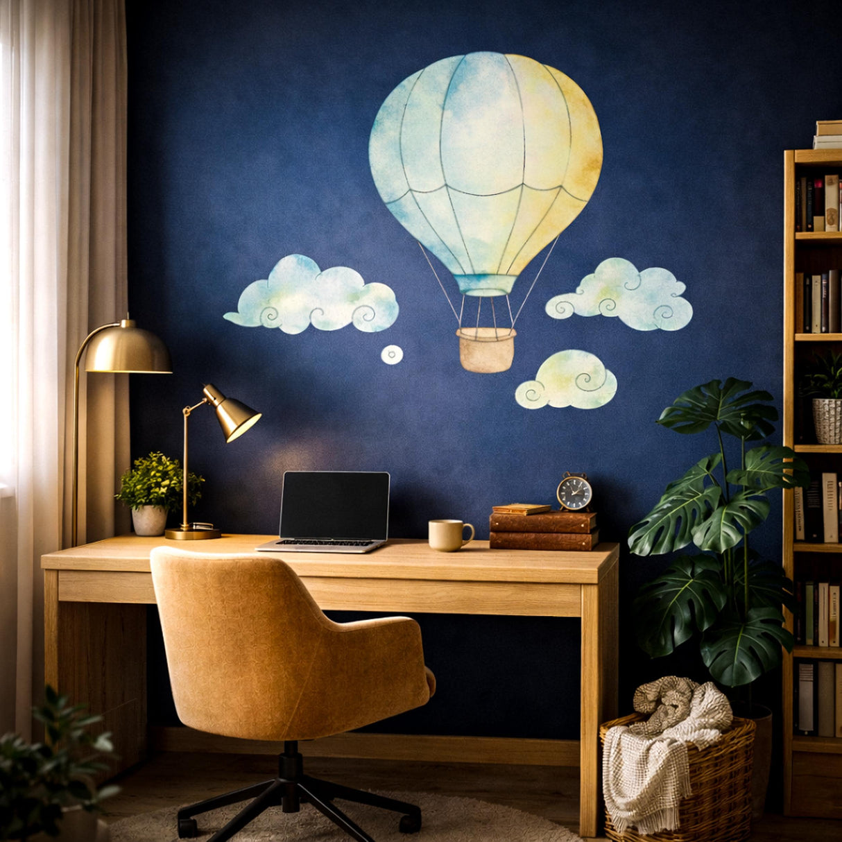 Blue Air Balloon Wall Decal | Watercolor Nursery Decor