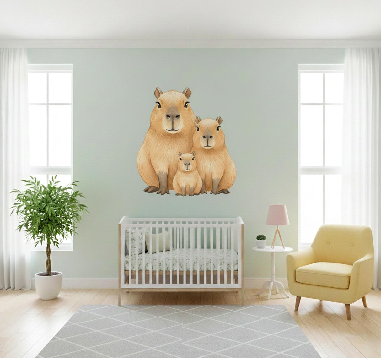 Capybara Family Wall Decal | Watercolor Nursery Decor