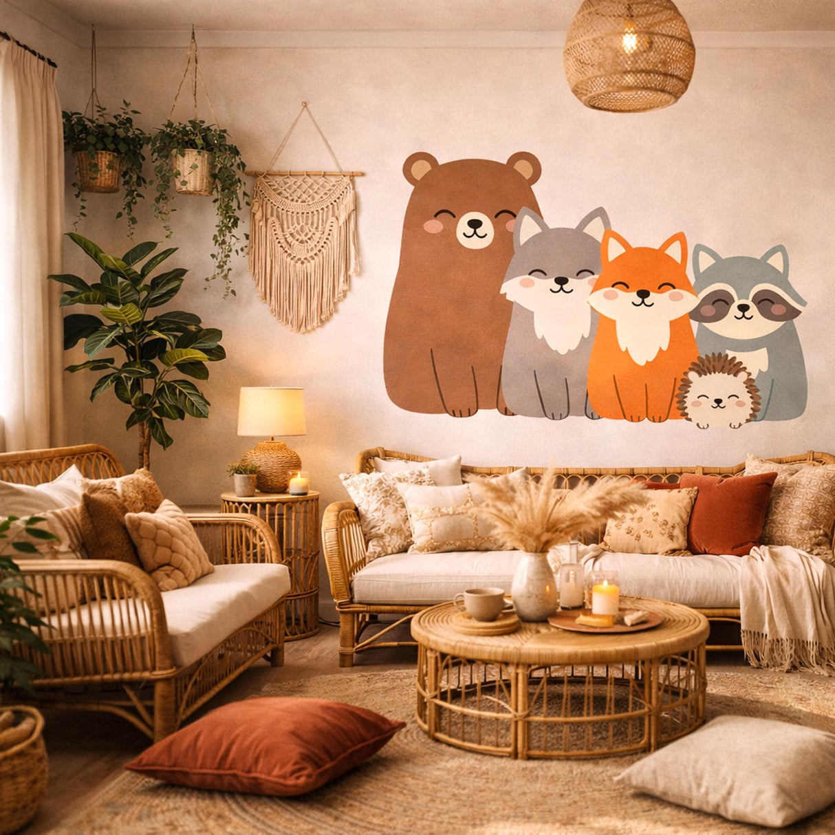 Kawaii Woodland Animal Wall Decal | Cute Forest Friends Nursery Decor