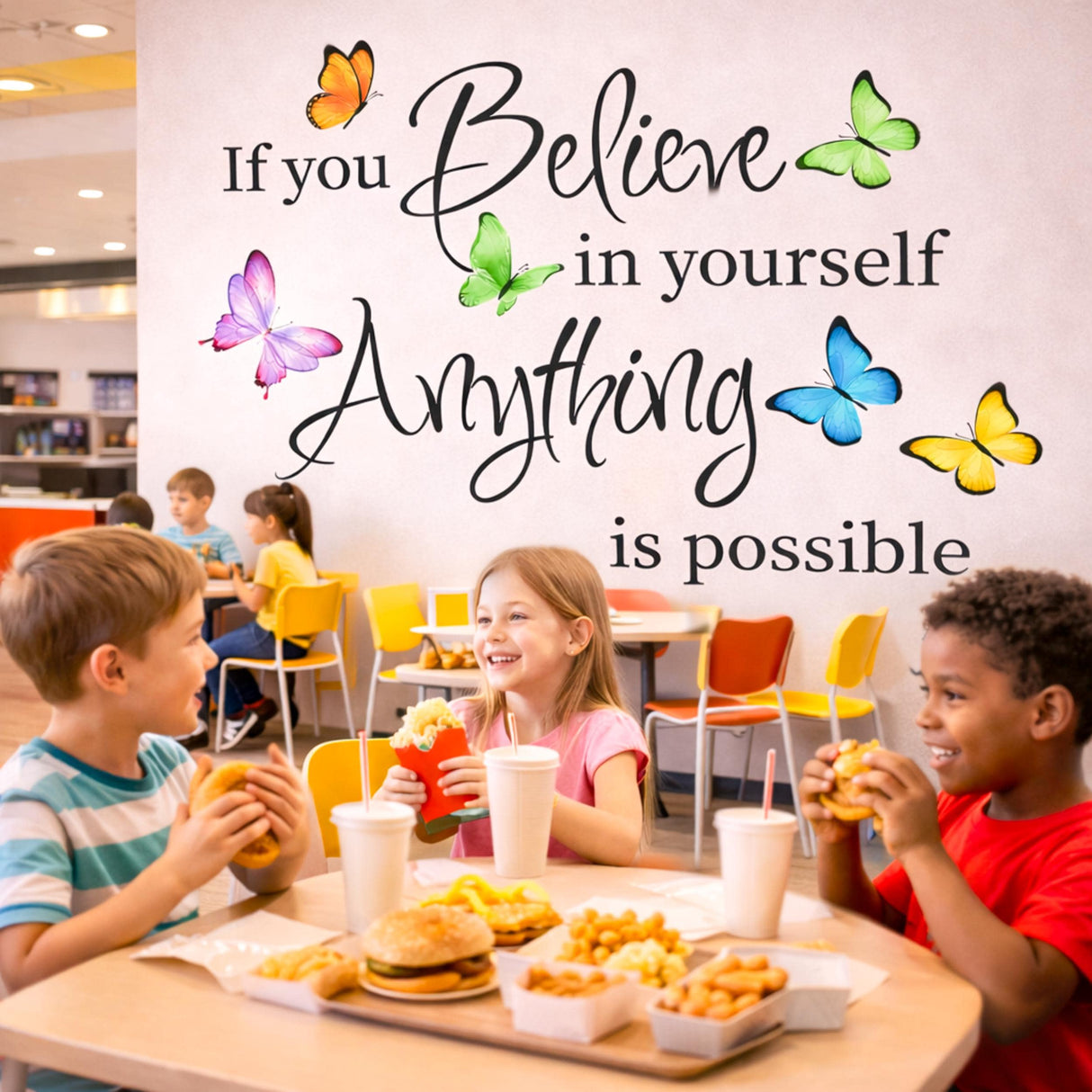 Butterfly Wall Decal | Inspirational Quote Sticker | Believe In Yourself Art | Nursery Quote Mural | Motivational Decor | Colorful Butterfly