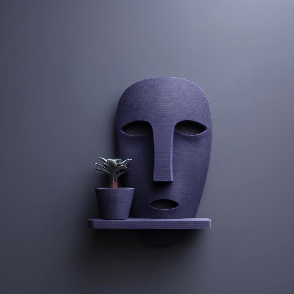 Wall Mounted Face Planter Shelf | 3D Printed Sculptural Wall Decor with Pot | Minimalist Modern Art Shelf for Plants and Interiors