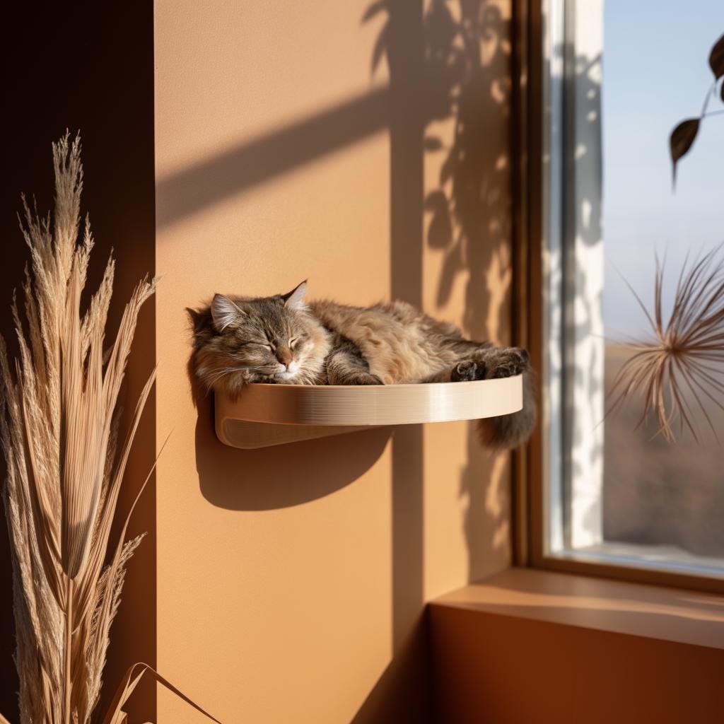 Wall Mounted Cat Shelf Bed | 3D Printed Floating Cat Perch for Resting | Minimalist Modern Wall Furniture for Cats and Small Pets