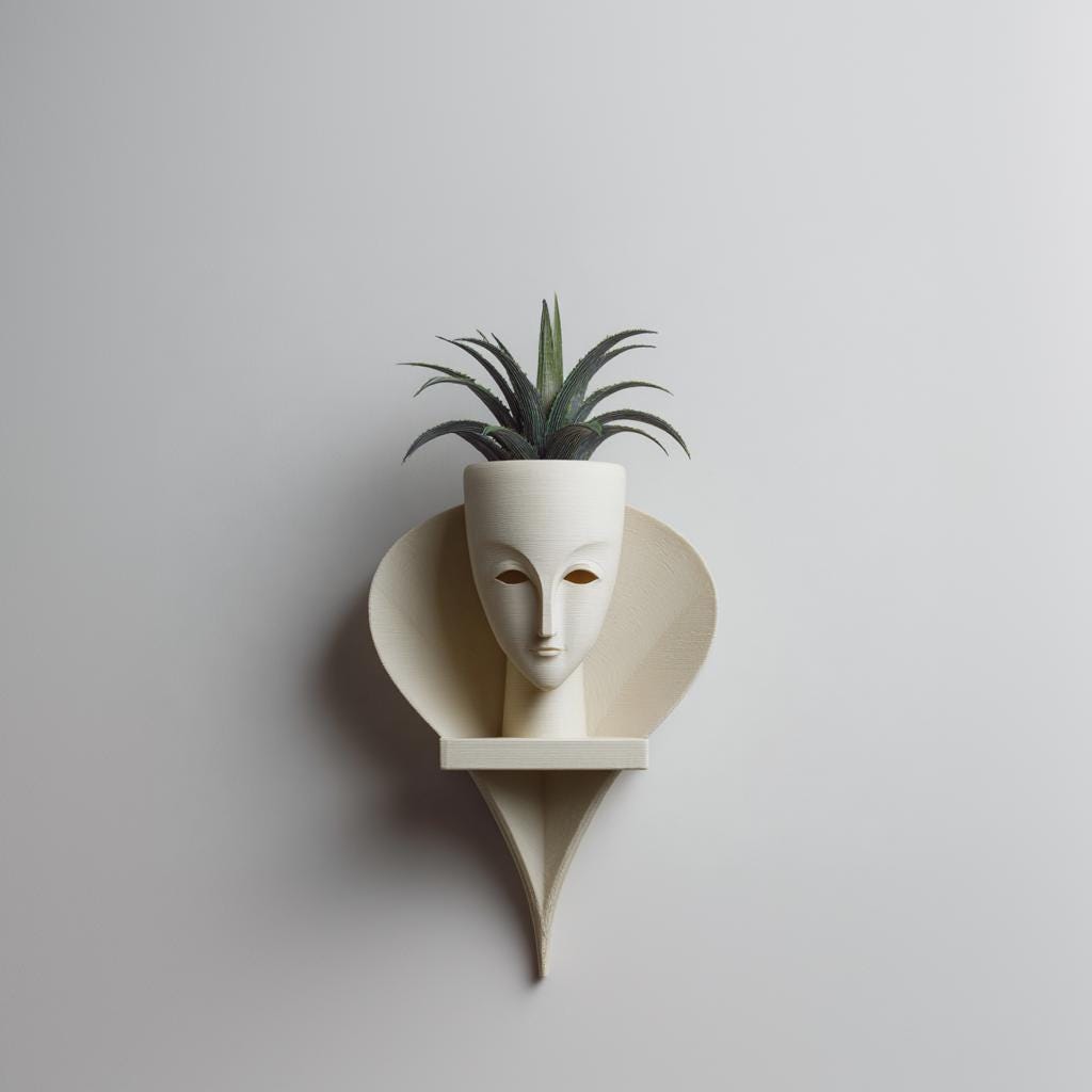 Wall Mounted Face Planter Shelf | 3D Printed Sculptural Wall Decor with Integrated Pot | Minimalist Artistic Wall Shelf for Modern Interiors
