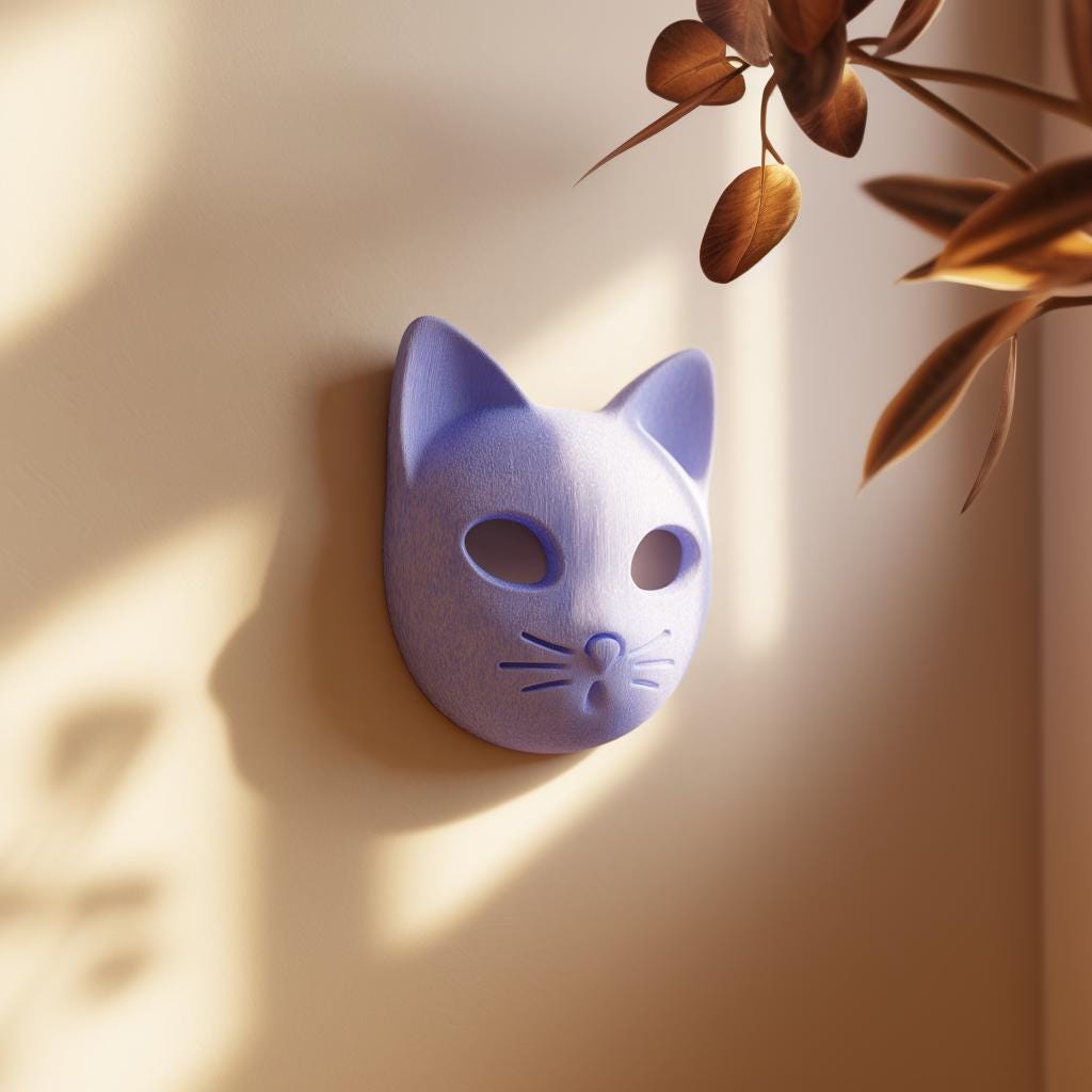 3D Printed Minimalist Cat Face Wall Decor | 3D Printed Sculptural Animal Mask | Modern Cute Wall Art Accent for Contemporary Home Interiors