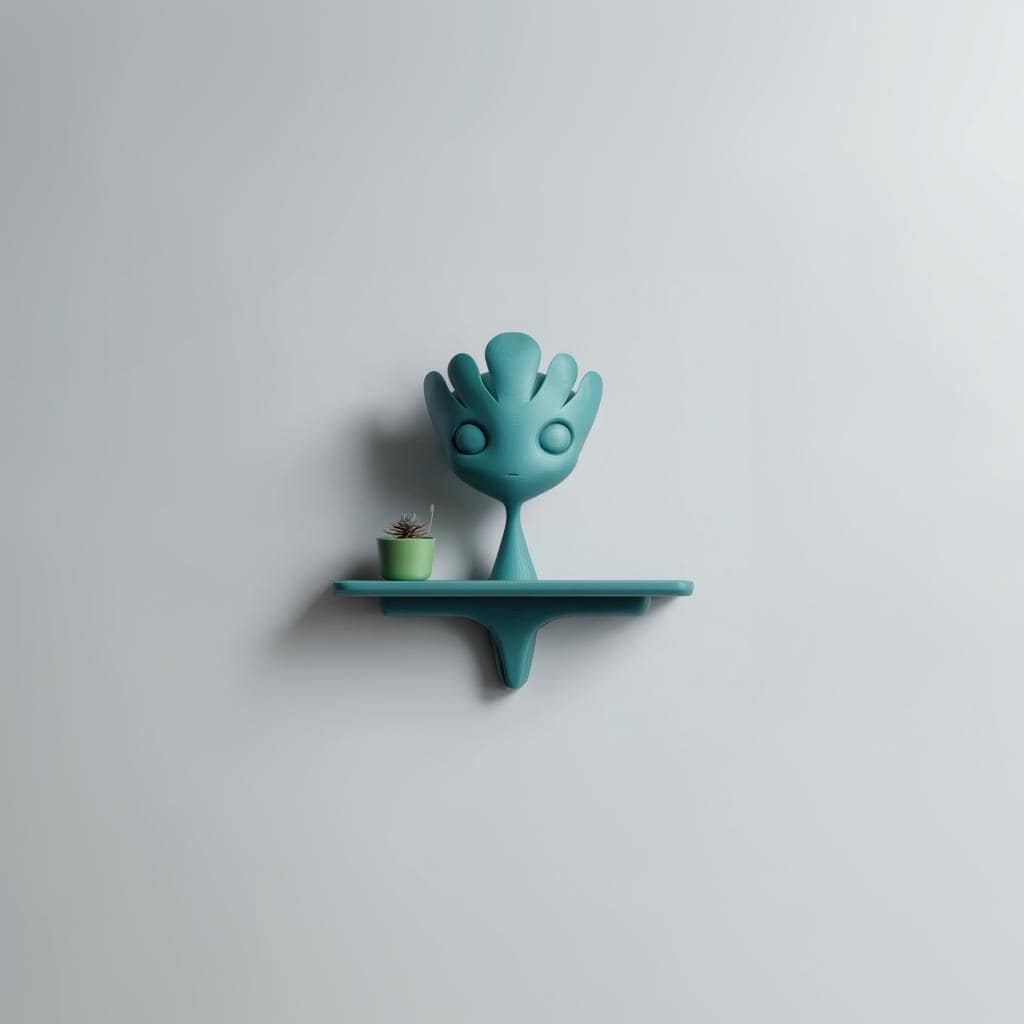 Playful Fantasy Character Wall Shelf Decor | 3D Printed Sculptural Cute Creature Shelf | Modern Kawaii Accent for Soft Minimal Interiors