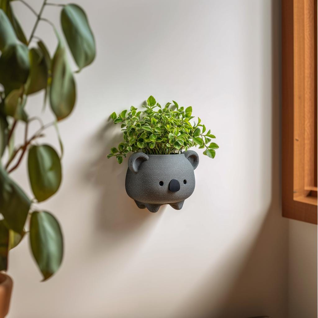 Koala Wall Planter Pot | 3D Printed Cute Animal Wall Planter | Modern Hanging Plant Holder for Nursery, Kids Room and Playful Interiors