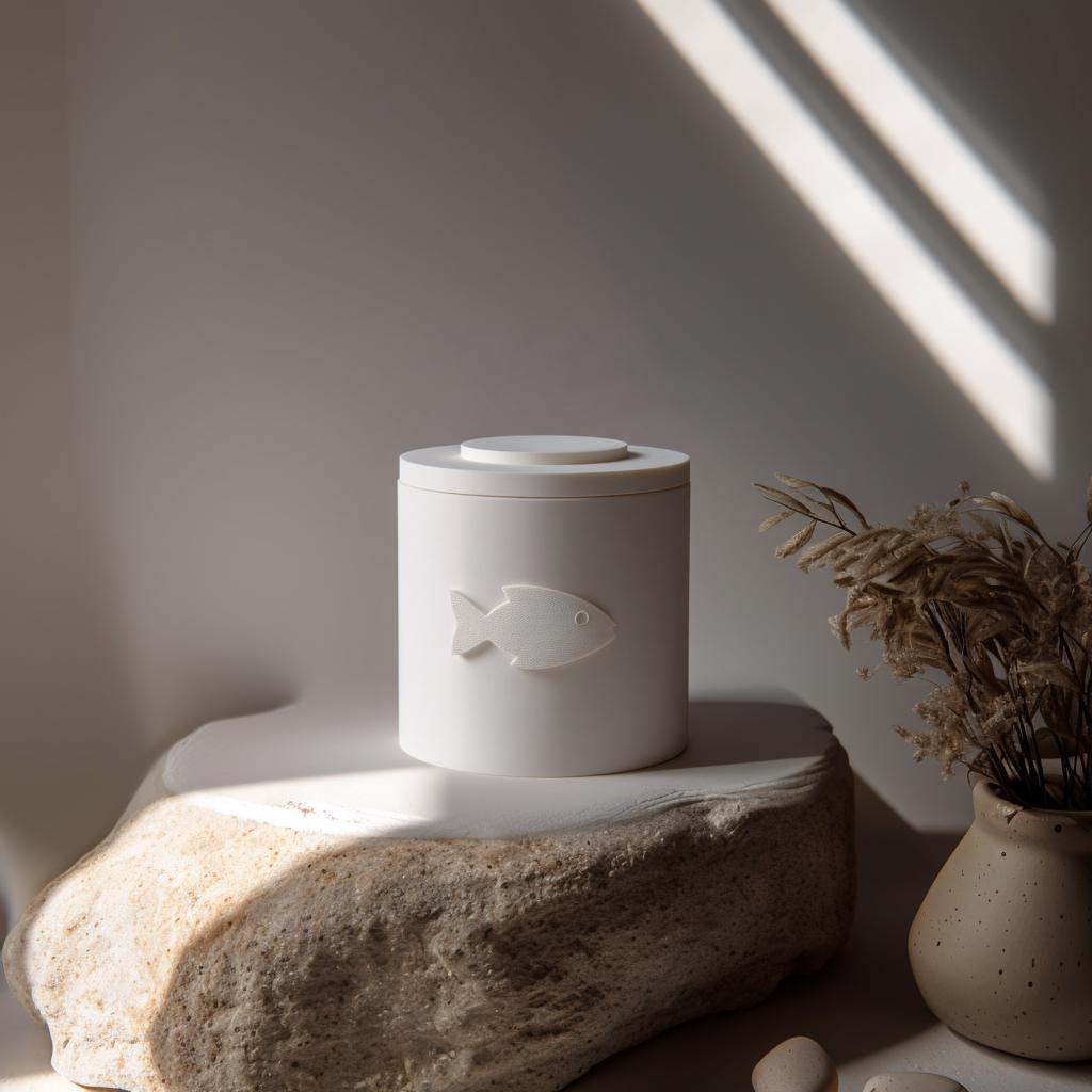 Fish Pet Ashes Urn | 3D Printed Minimal Cremation Keepsake with Lid for Any Pet | Modern Memorial Tabletop Decor, Sympathy Gift Remembrance