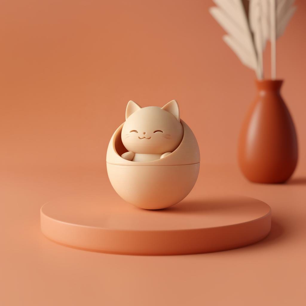 Kawaii Cat Pet Ashes Urn | 3D Printed Cute Memorial Keepsake with Smiling Cat Sculpture | Modern Minimal Pet Remembrance Decor Sympathy Gift
