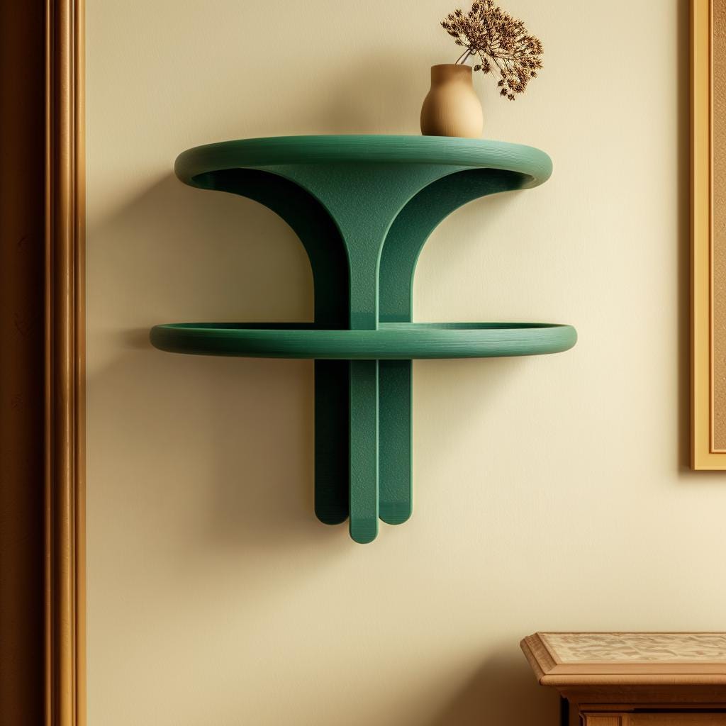 Double Tier Modern Wall Shelf | 3D Printed Sculptural Floating Display Ledge | Minimal Geometric Wall Decor for Entryway Plants, Keys, Art