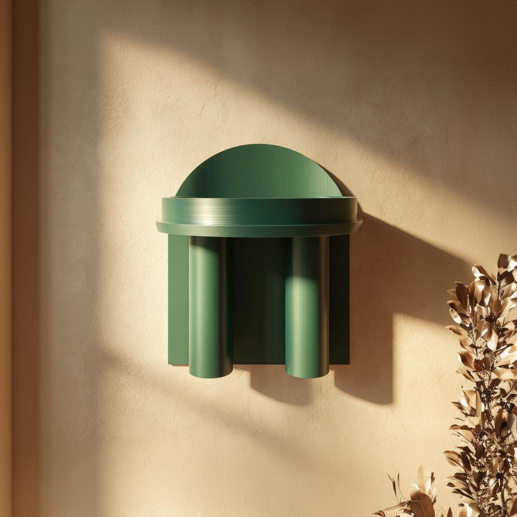 Dome Canopy Wall Shelf | 3D Printed Minimal Floating Display Ledge with Twin Column Supports | Sculpted Wall Decor for Keys, Plants