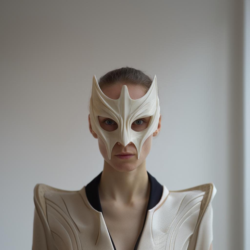 Futuristic Sculptural Face Mask | 3D Printed Fantasy Cosplay Half Mask with Horned Crest | Masquerade Wearable Art, Festival Costume Prop