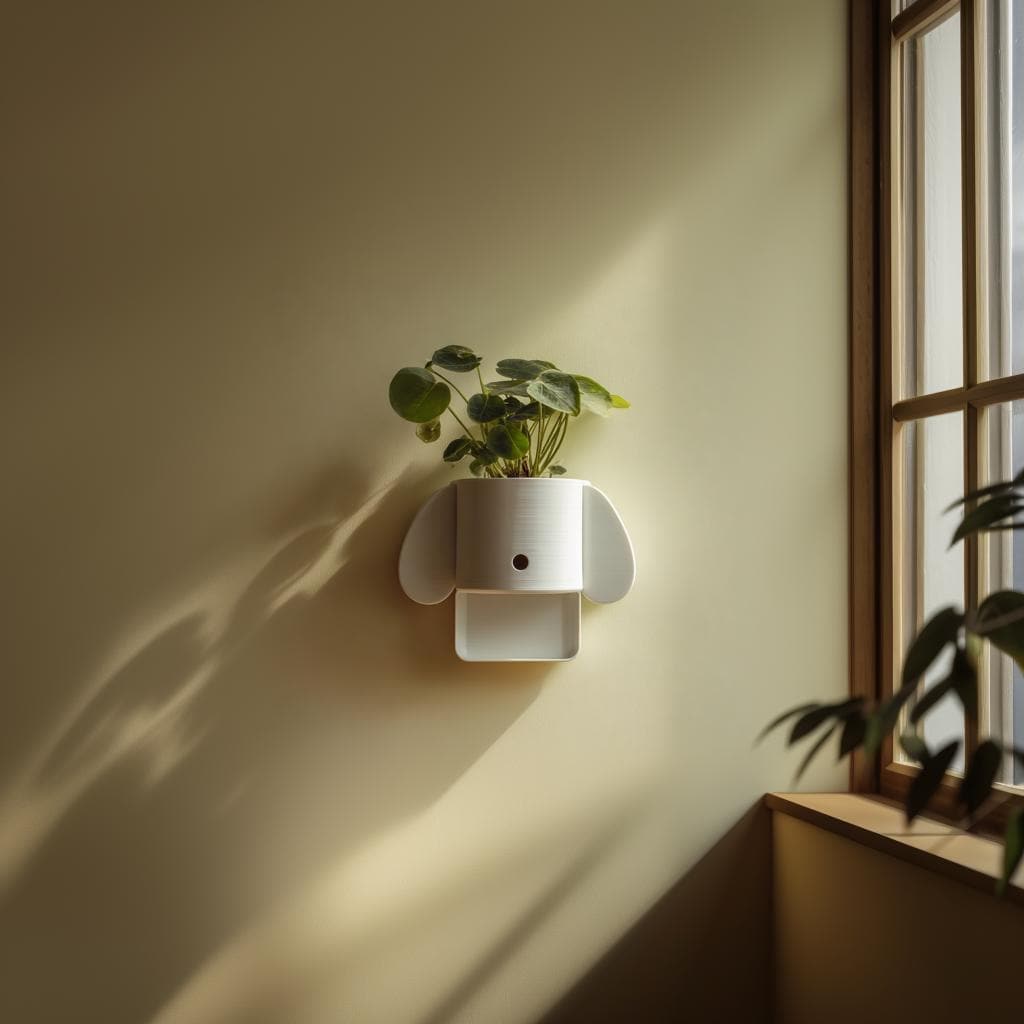 Minimal Dog Wall Planter Shelf | 3D Printed Cute Animal Hanging Pot | Modern Kawaii Wall Decor for Nursery, Kids Room and Playful Interiors