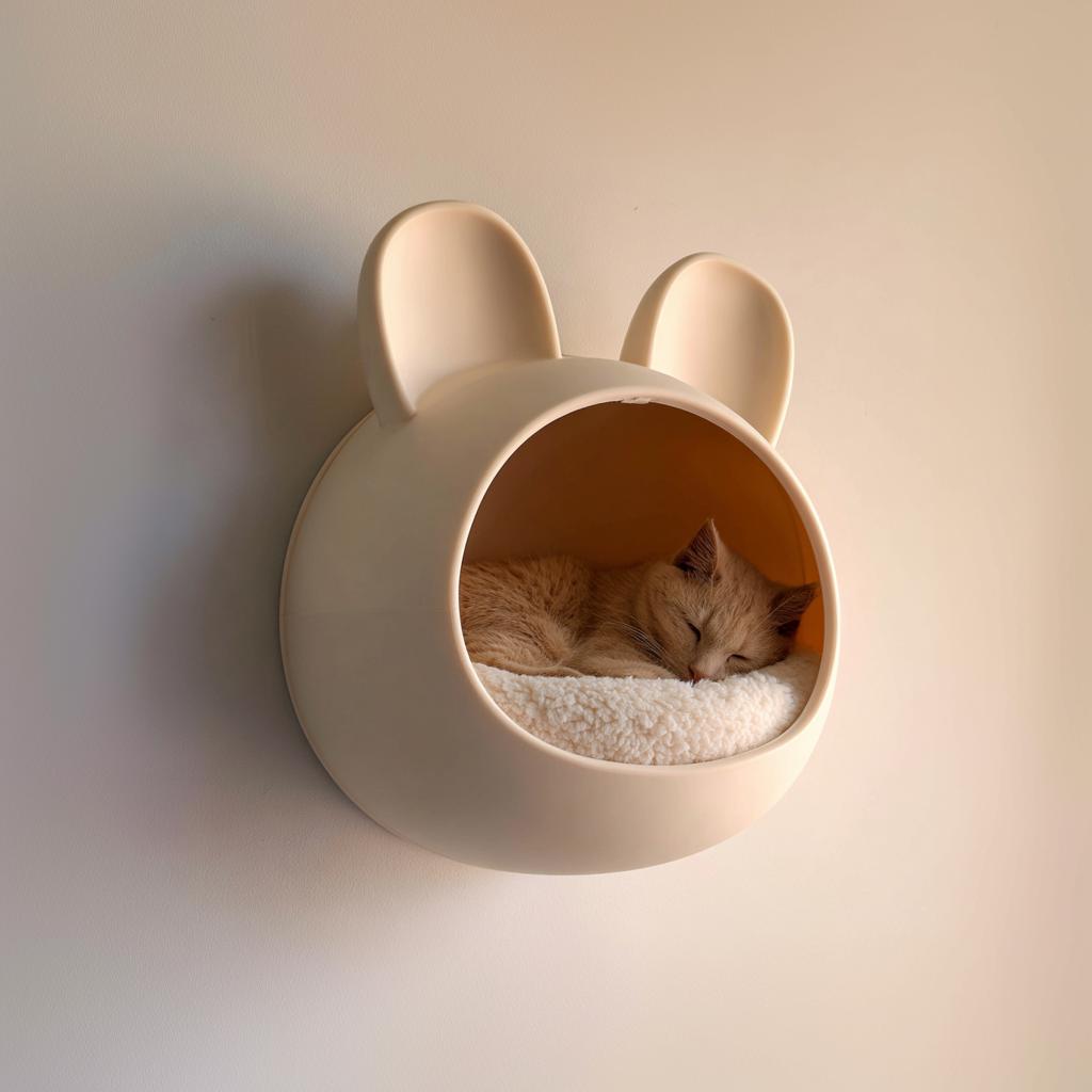 Kawaii Bunny Wall Mounted Cat Bed | 3D Printed Floating Cat Cave Shelf | Minimalist Modern Cat Furniture for Cozy Stylish Interiors