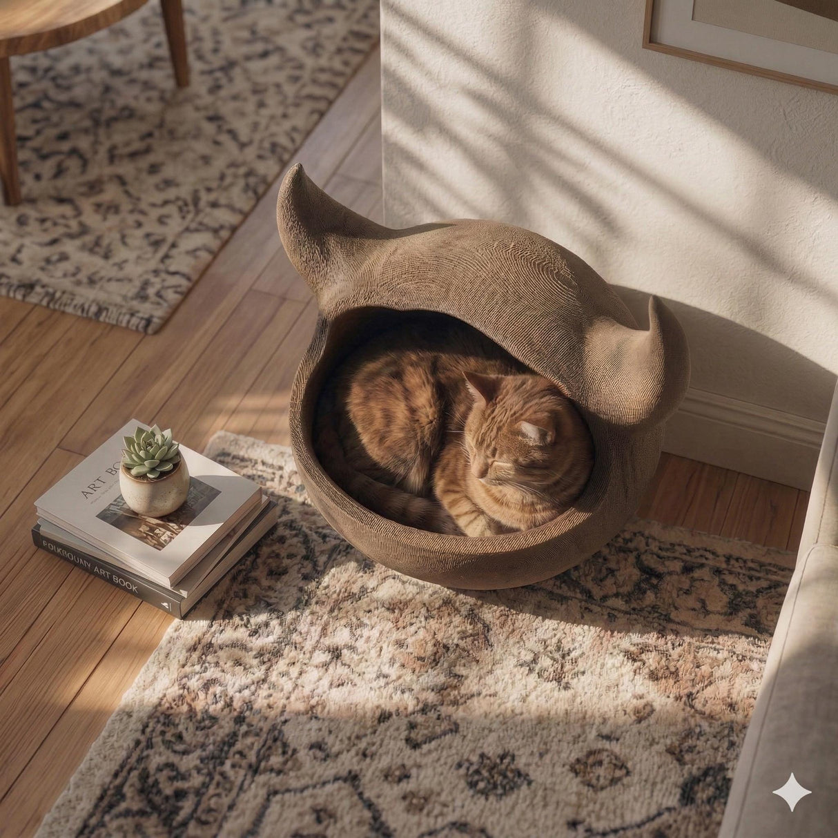Horned Cat Cave Bed | 3D Printed Floor Cat Pod Lounger | Enclosed Cozy Cat Hideout |Modern Pet Furniture
