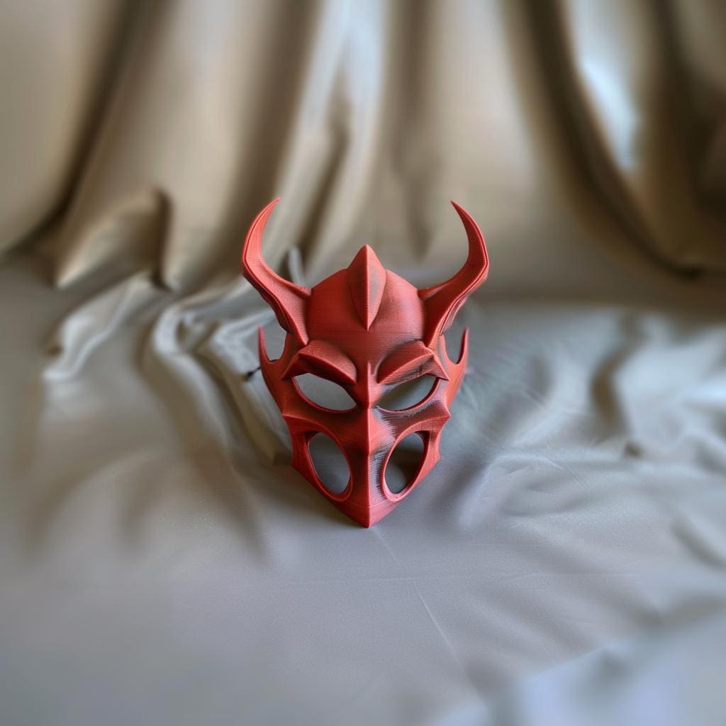 3D Printed Demon Mask | Gothic Horned Face Sculpture | Dark Fantasy Cosplay Prop