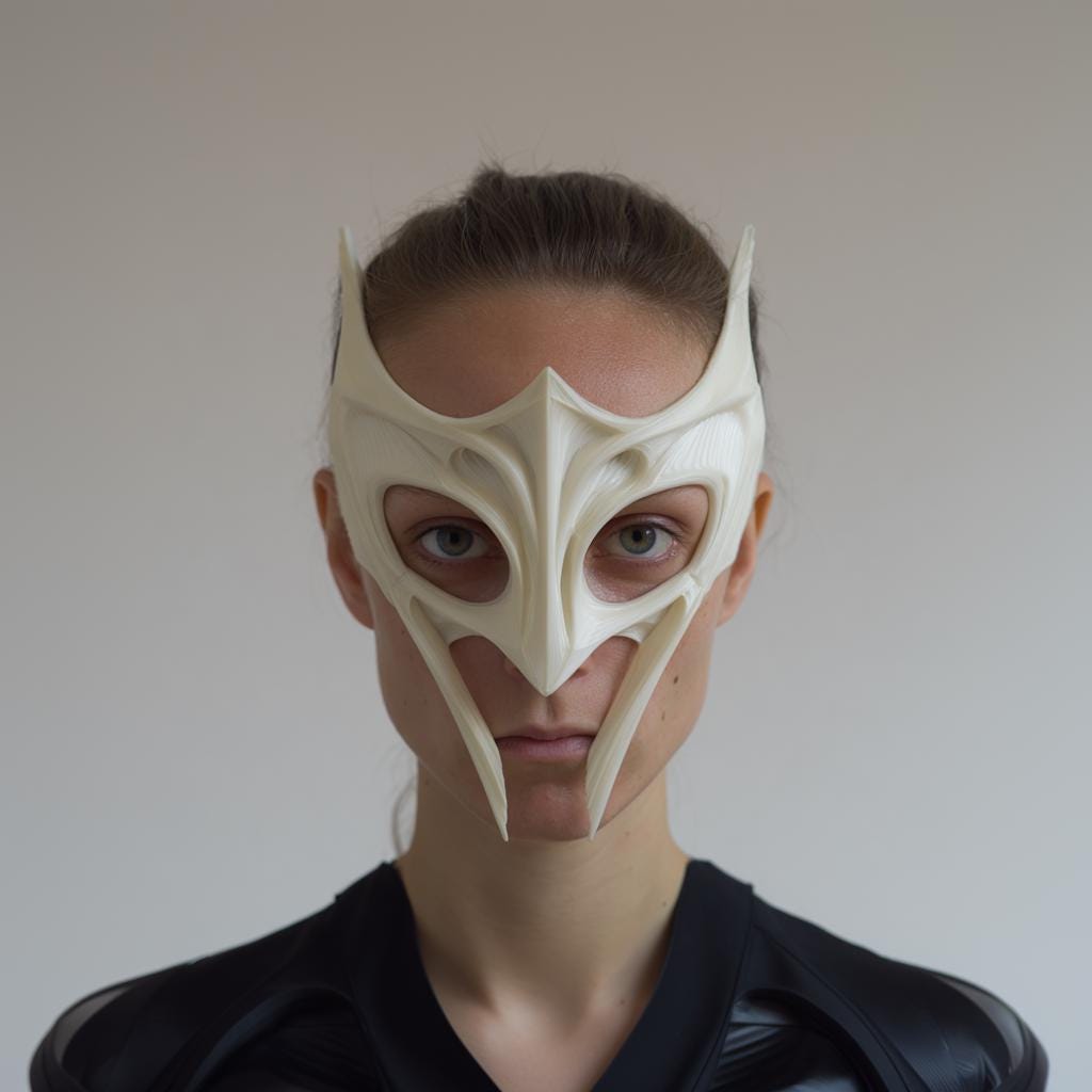 Fantasy Winged Face Mask | 3D Printed Sculptural Cosplay Half Mask with Elongated Fangs | Masquerade Wearable Art, Festival Costume Prop