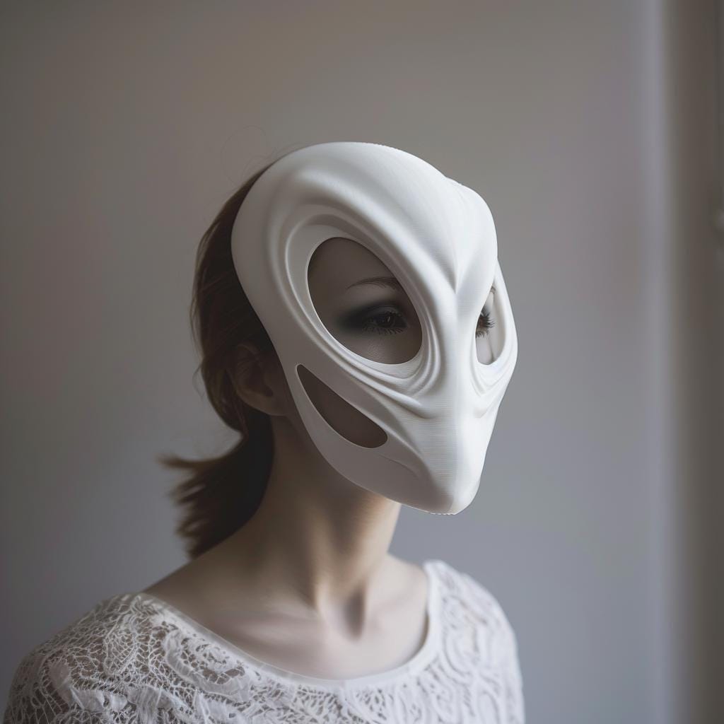 3D Printed Futuristic Alien Mask | Minimalist Sci-Fi Costume Mask | Unique 3D Print Art Face Design
