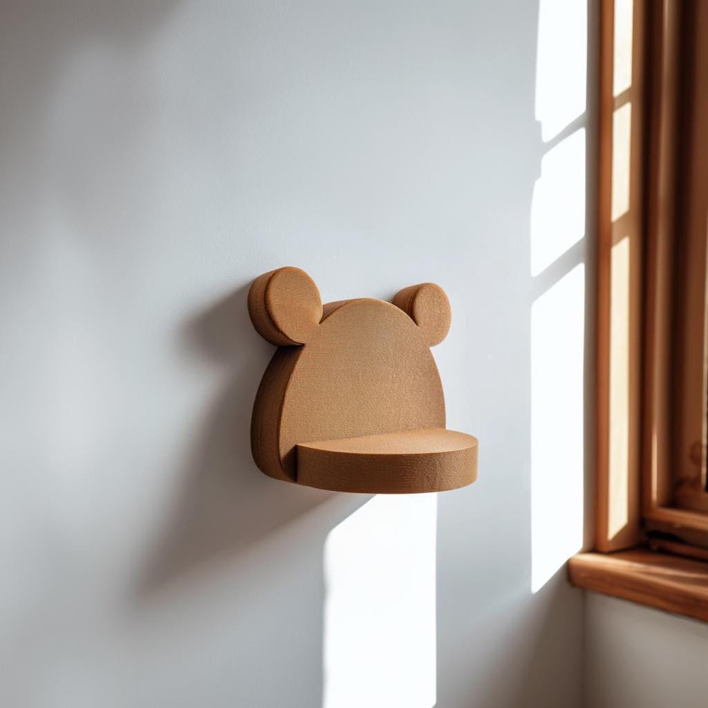 3D Printed Cute Bear Wall Shelf | Minimal Kawaii Floating Ledge | Playful Animal Decor for Nursery, Kids Rooms and Cozy Modern Interiors