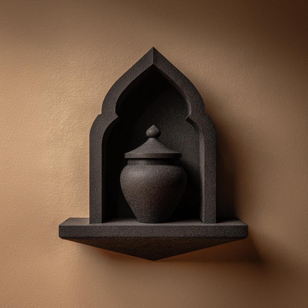 Gothic Wall Mounted Memorial Shelf with Urn | 3D Printed Pet Ashes Keepsake Display for Dark Fantasy Interior Decor Accent Piece Wall Art