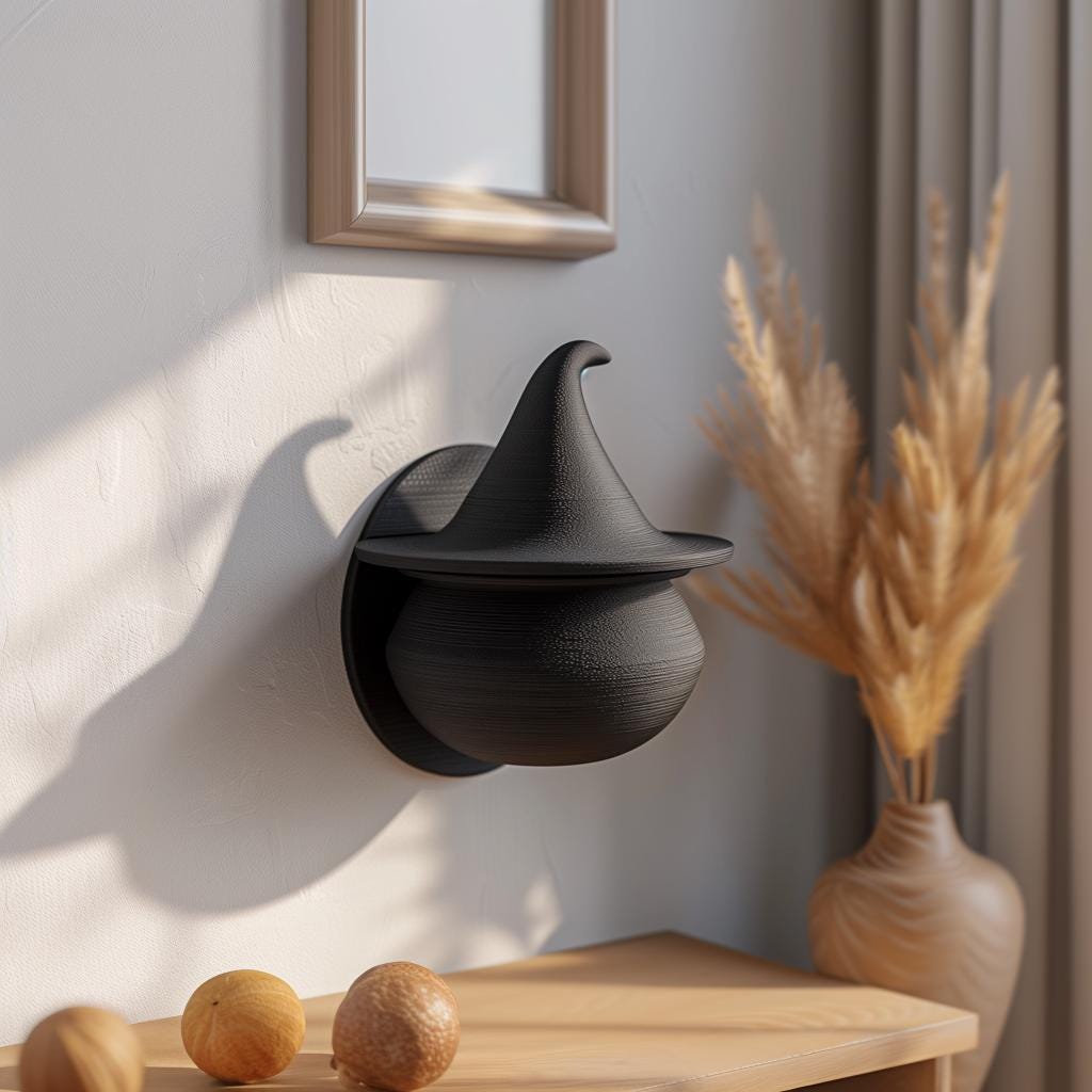 Witch Hat Wall Decor Shelf | 3D Printed Fantasy Floating Storage Accent | Gothic Cottagecore Witchy Home Interior Decor for Modern Rooms
