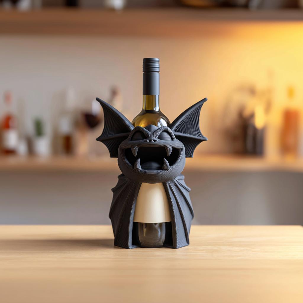 Bat Monster Wine Bottle Holder for Standard Bottles | 3D Printed Gothic Creature Wine Rack Display for Kitchen Bar Shelf Decor Accent Piece